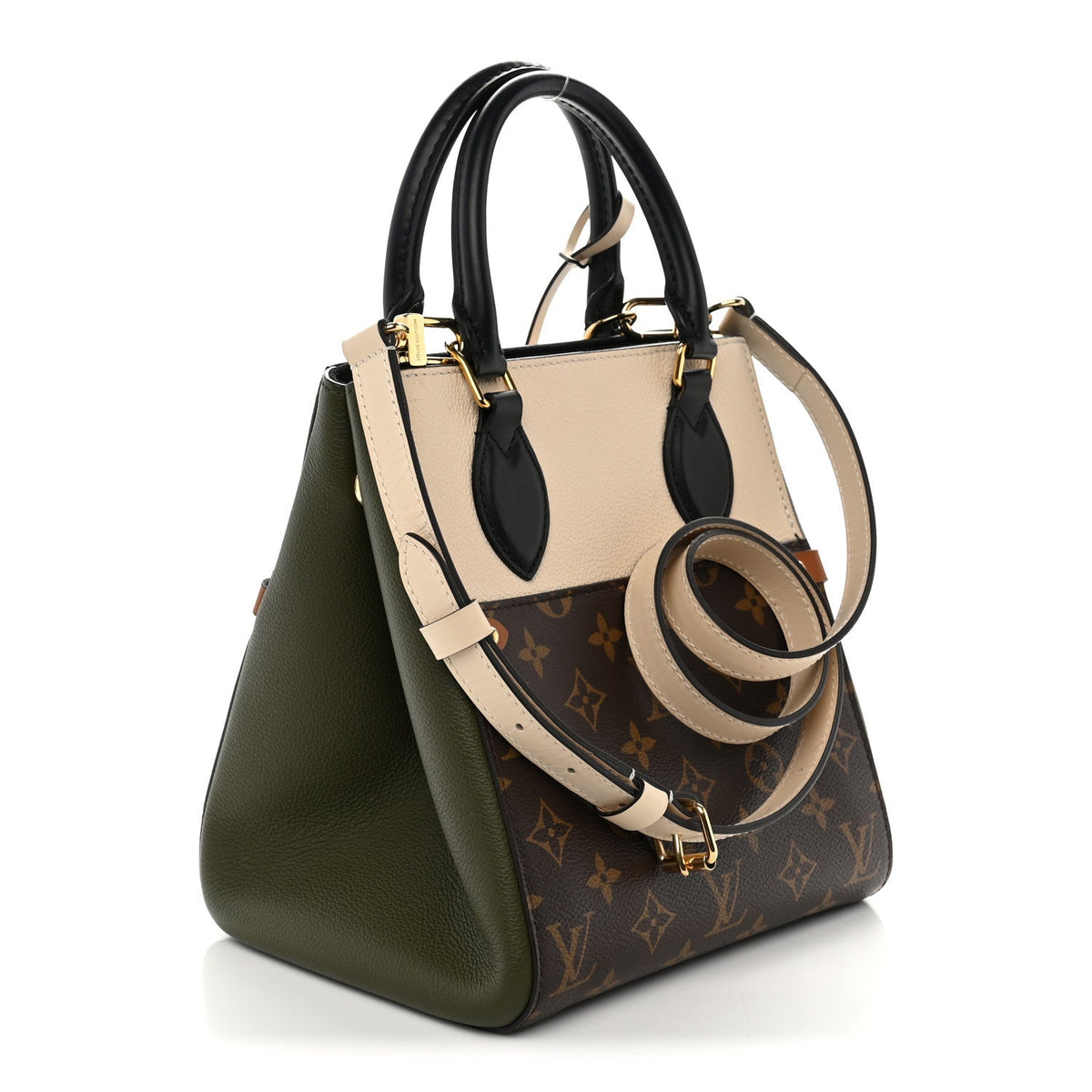 Calfskin Monogram Fold Tote PM Cream Khaki Black