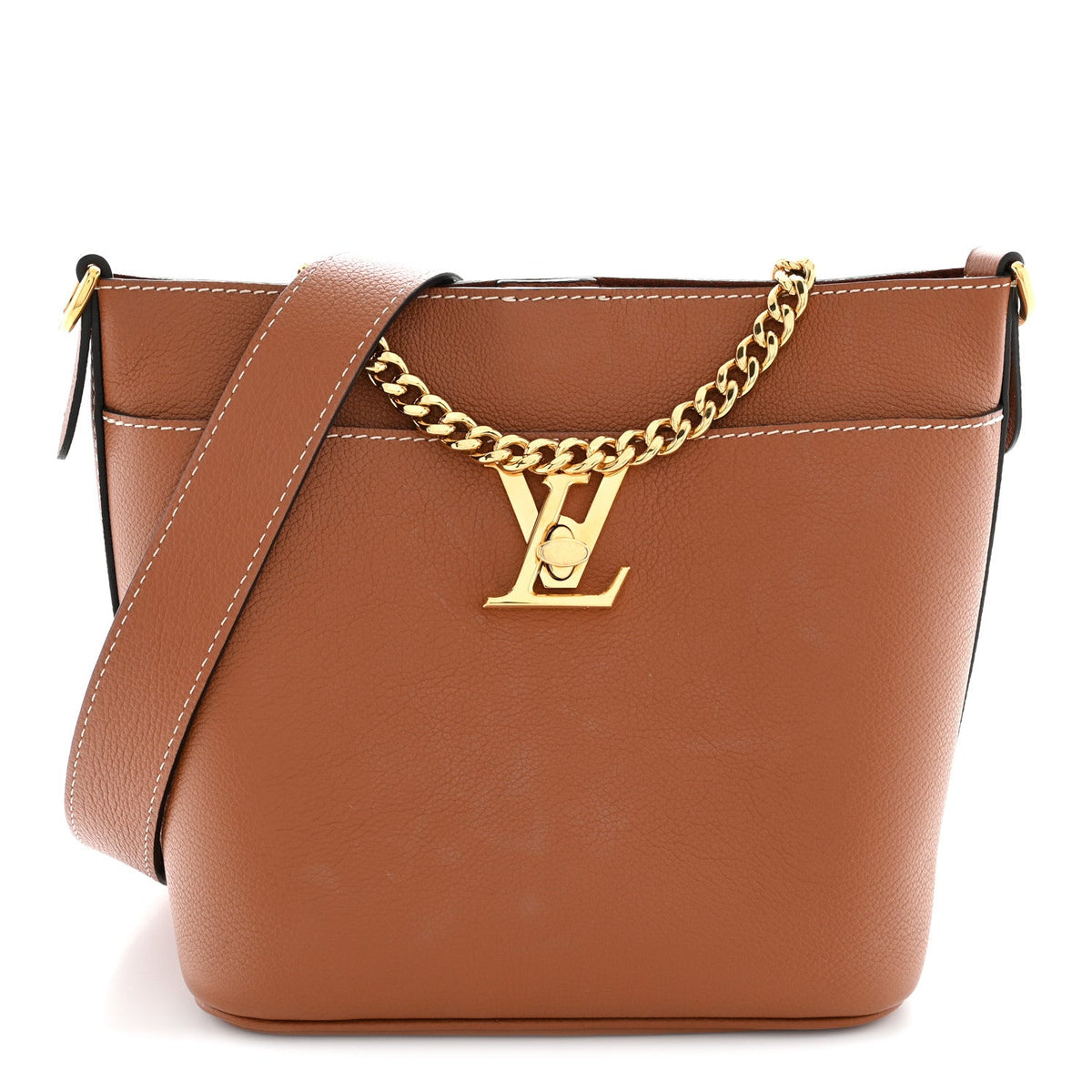 Calfskin Lock and Walk Bucket Cognac