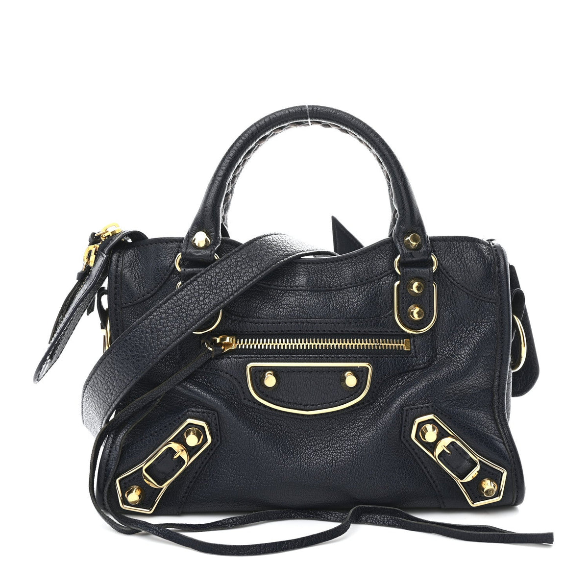 Chevre Gold Metallic Edge Hardware Mini City  Bleu Nuit Dark Sea