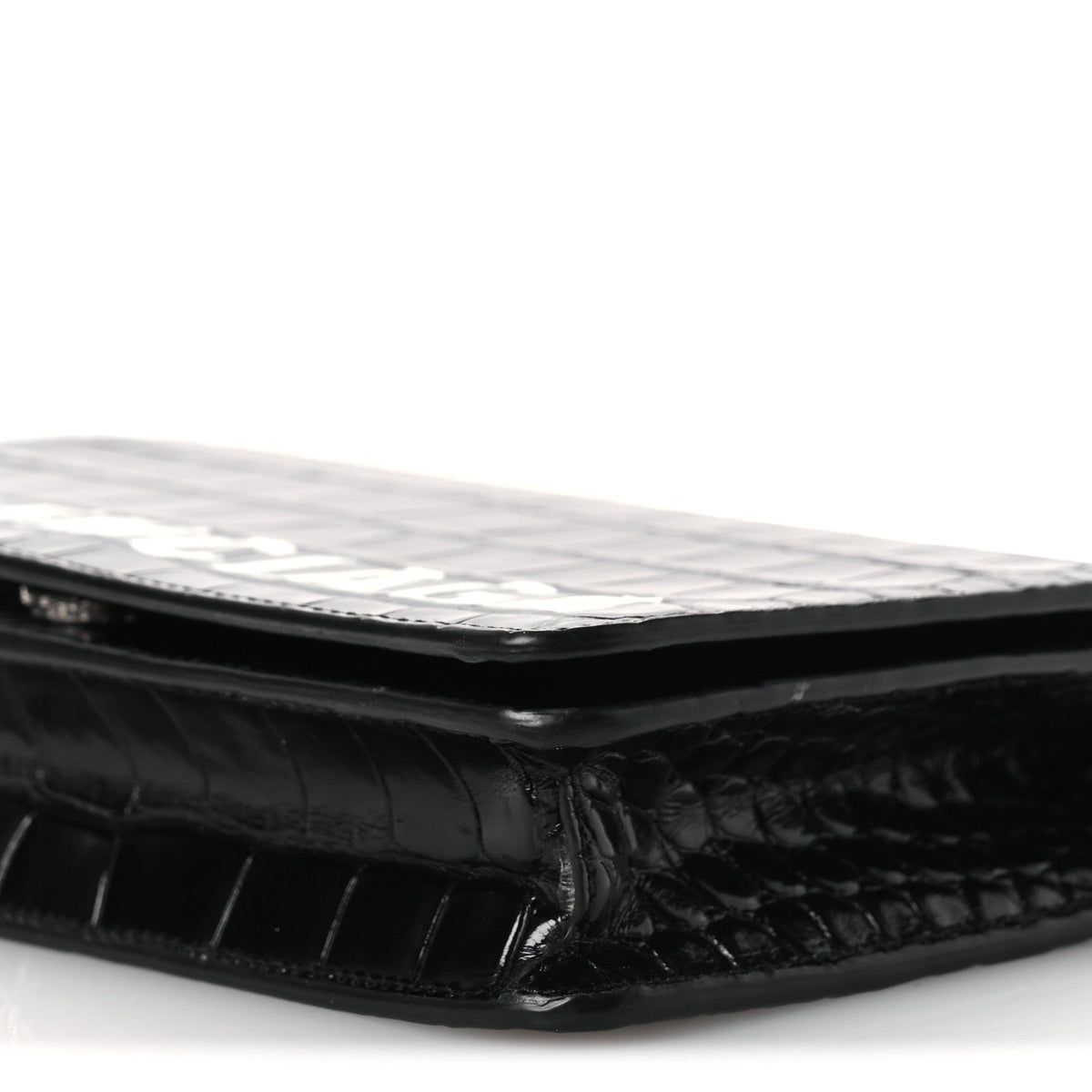 Shiny Calfskin Logo Crocodile Embossed Ville Wallet on Chain Black