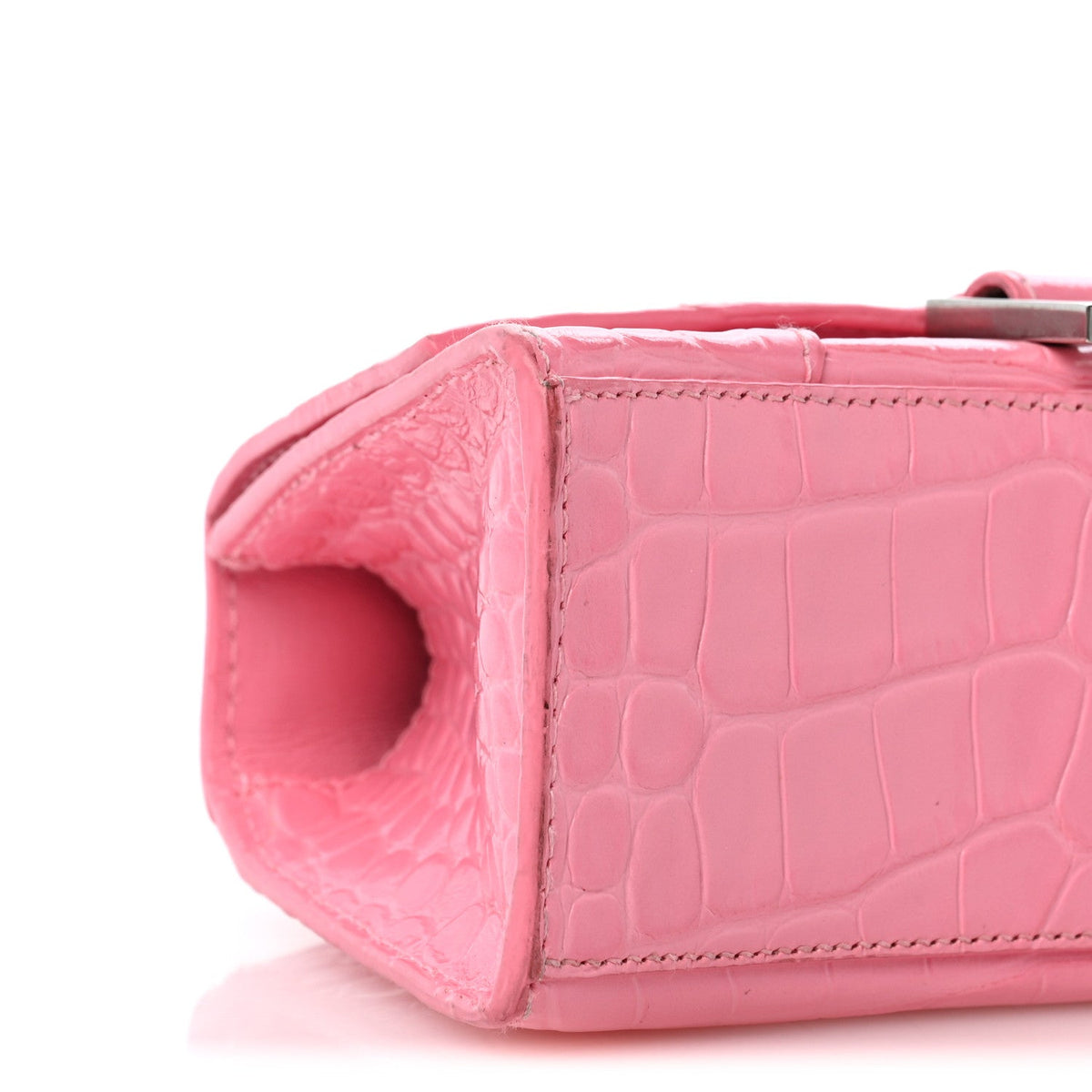 Shiny Calfskin Crocodile Embossed Hourglass Top Handle Bag XS Sweet Pink