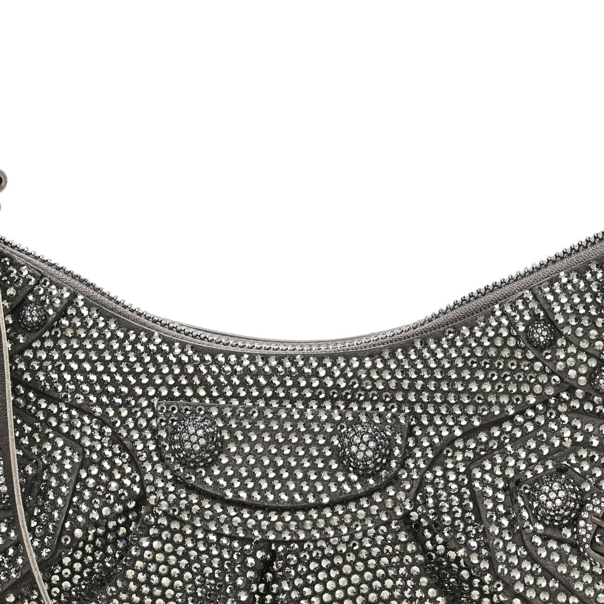 Rhinestone Encrusted Le Cagole Shoulder Bag XS Silver