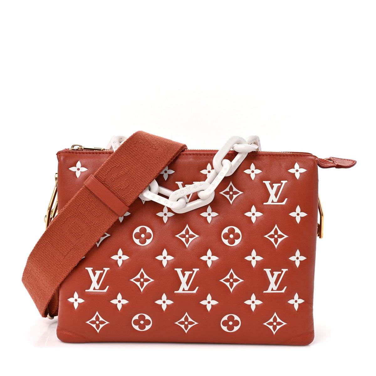 Lambskin Embossed Monogram Coussin PM Terracotta Brown