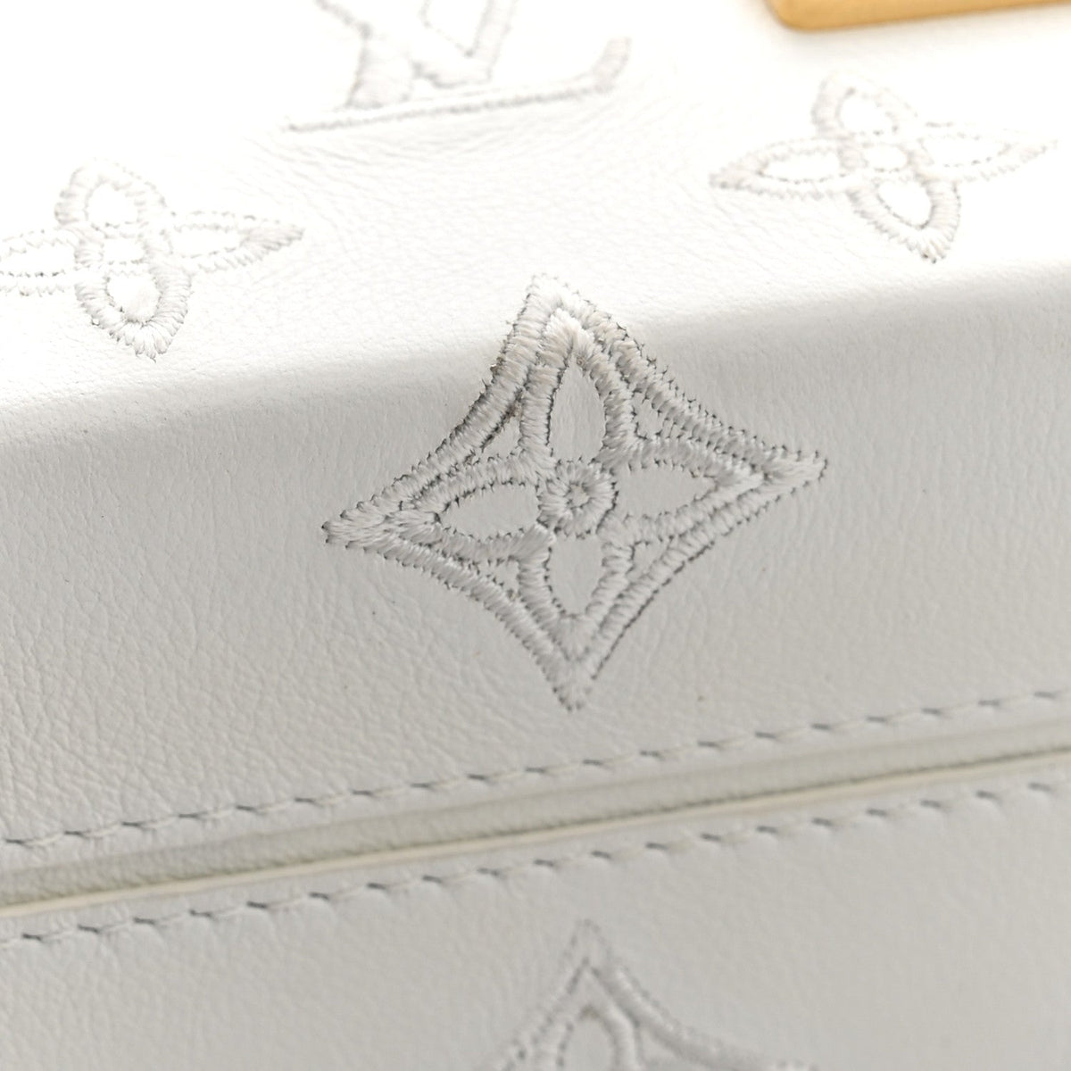 Calfskin Monogram Embroidered Petite Malle White