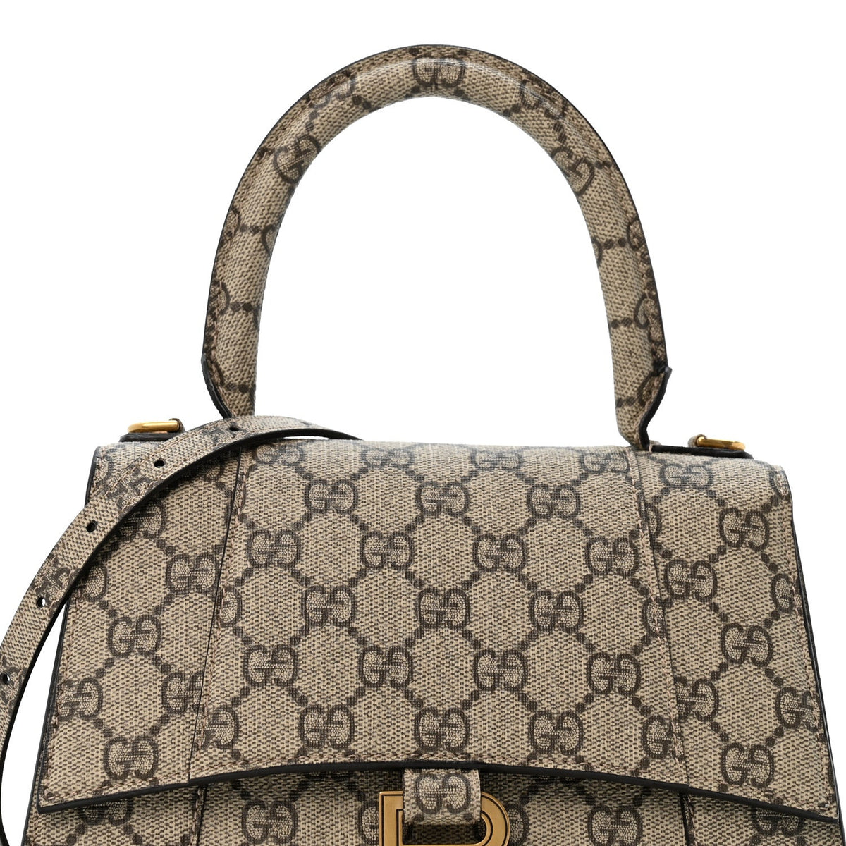 X GUCCI GG Supreme Monogram Small Hourglass Top Handle Bag Beige Ebony