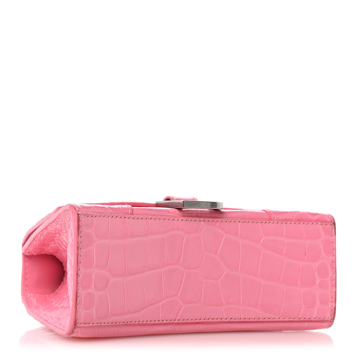 Shiny Calfskin Crocodile Embossed Hourglass Top Handle Bag XS Sweet Pink