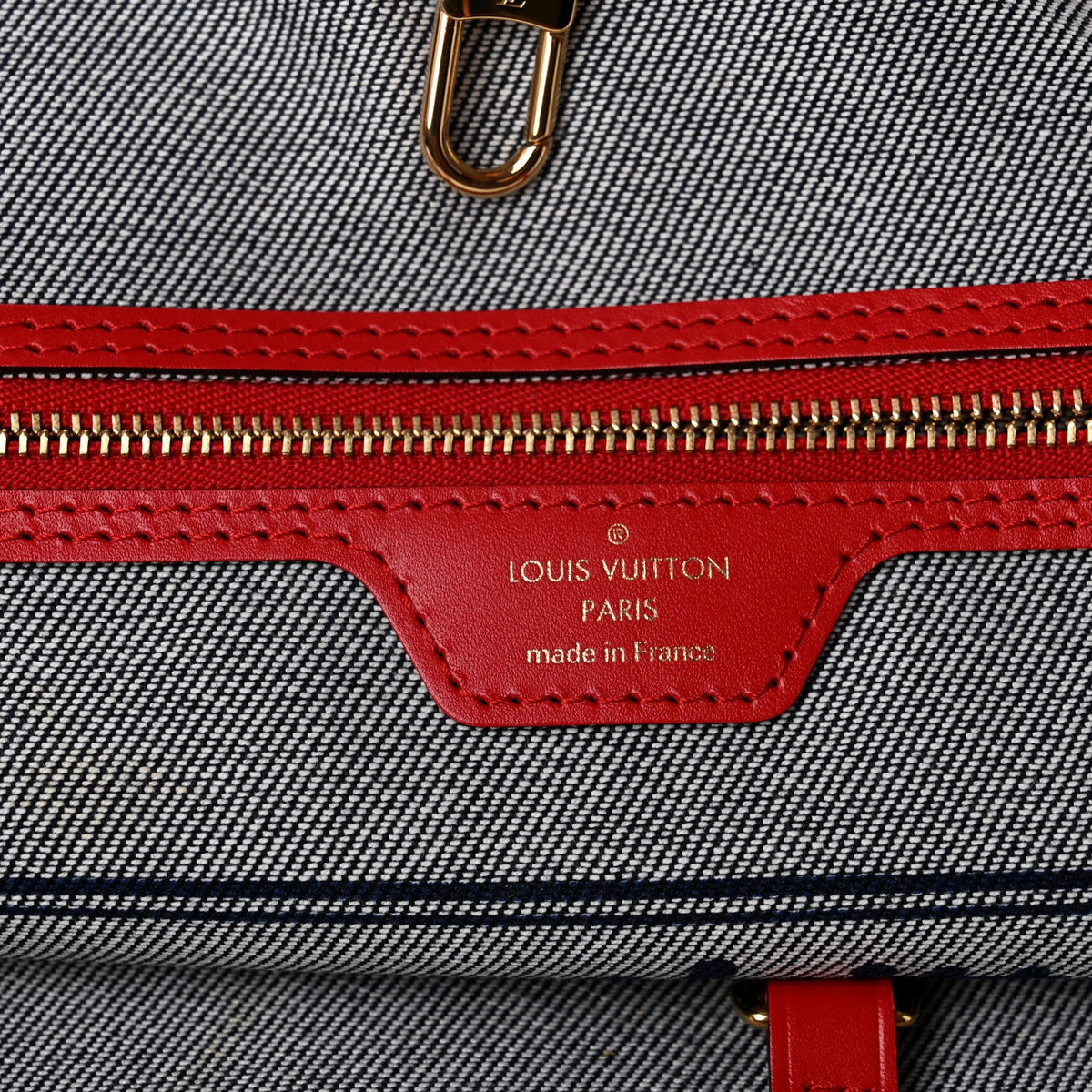 Denim Damier Monogram Patchwork Neverfull Blue Rouge