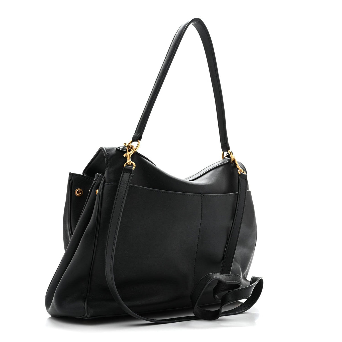 Natural Smooth Calfskin Medium Rodeo Top Handle Handbag Black
