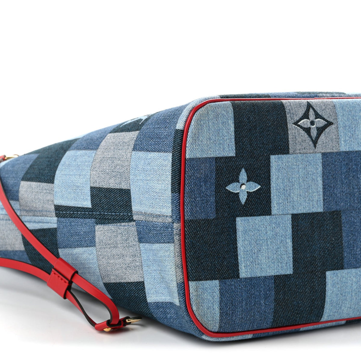 Denim Damier Monogram Patchwork Neverfull Blue Rouge
