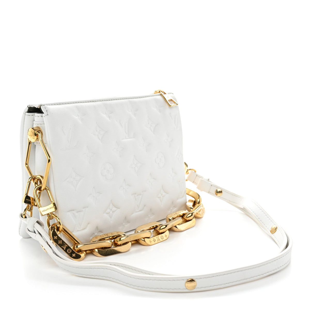 Lambskin Embossed Monogram Coussin BB White