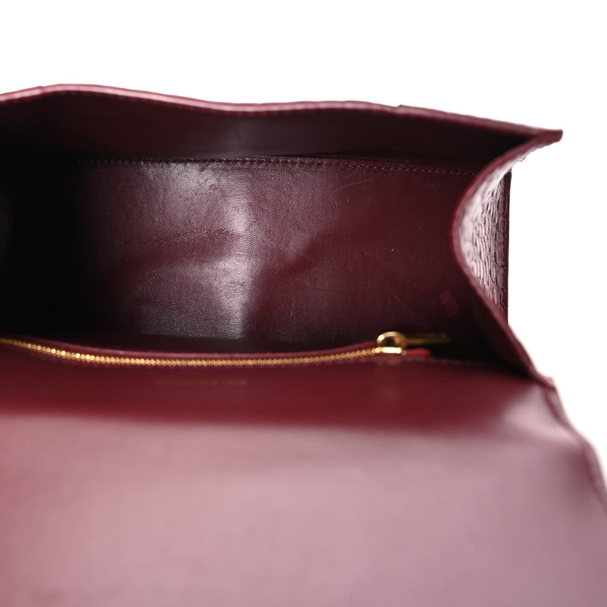 Shiny Calfskin Crocodile Embossed Small Hourglass Top Handle Bag Dark Red