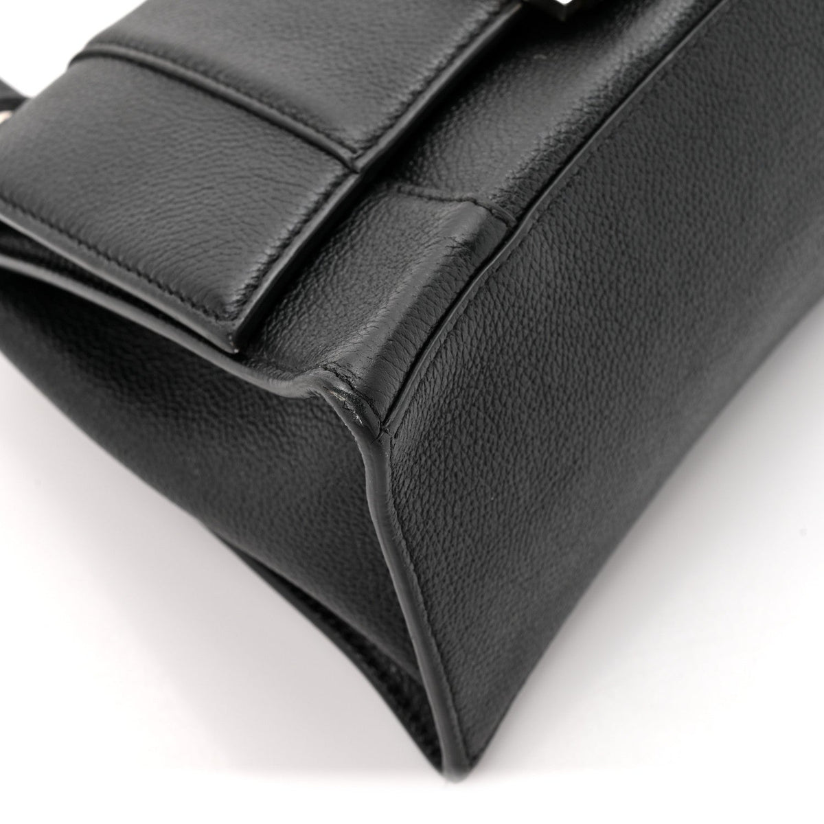 Grained Calfskin Small Hourglass Top Handle Bag Black