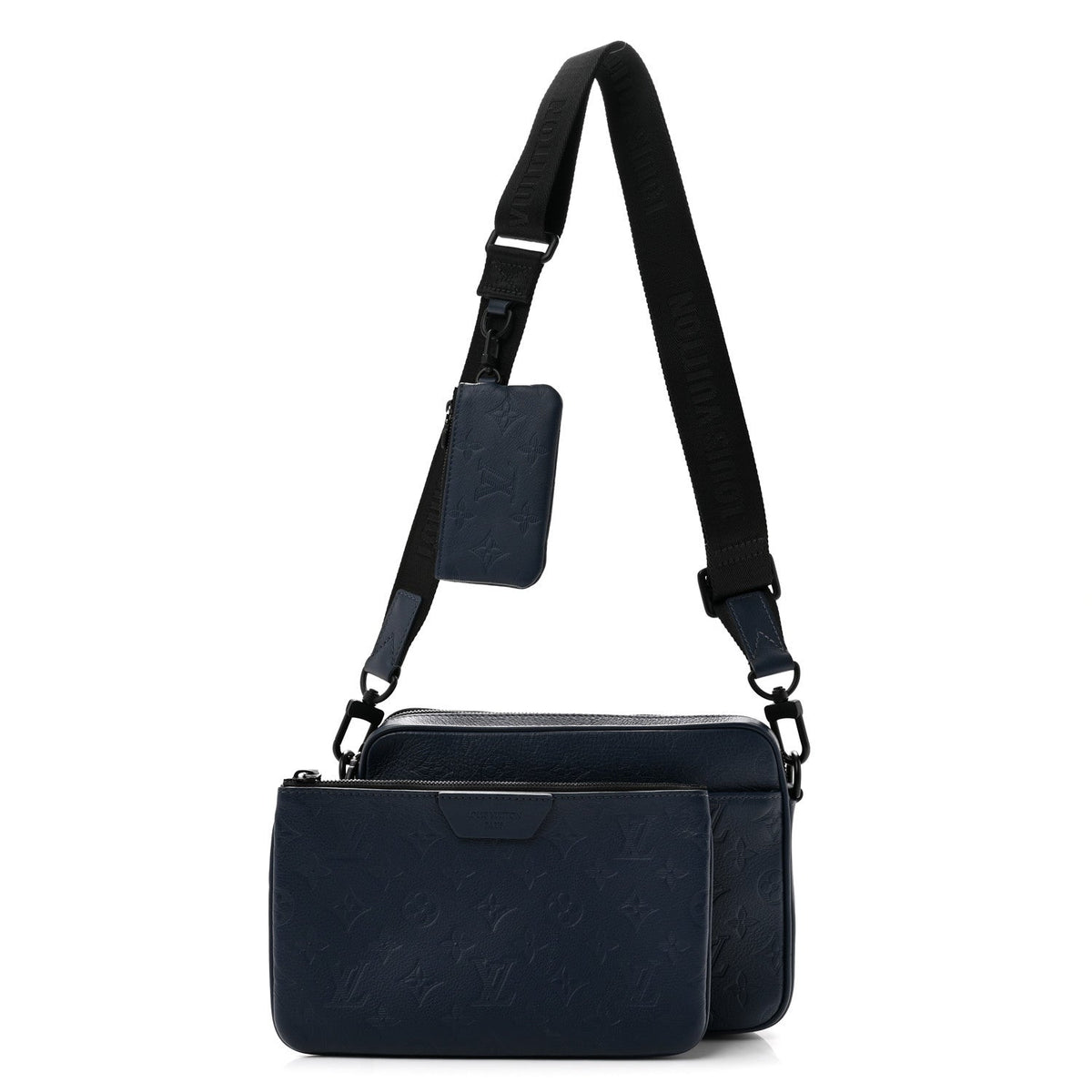 Calfskin Monogram Shadow Trio Messenger Navy