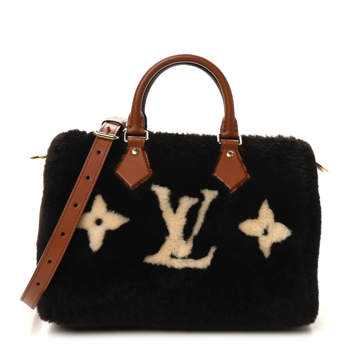 Shearling Monogram LV Ski Cozygram Speedy Bandouliere 25 Chocolate Cream