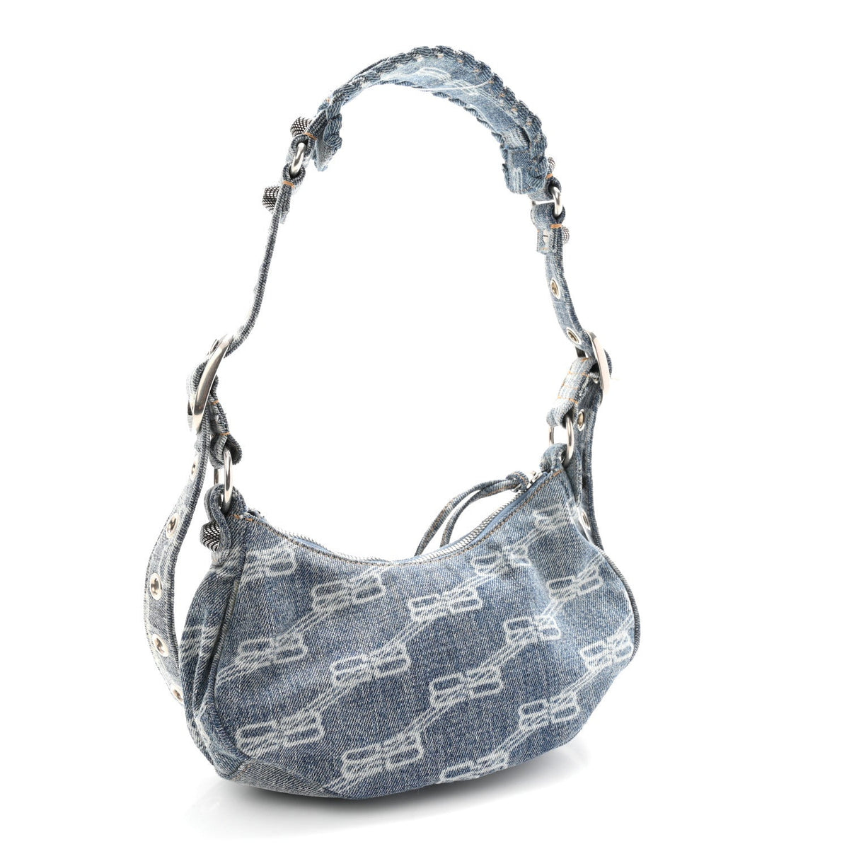 Bleached Denim BB Monogram Le Cagole Shoulder Bag XS Blue