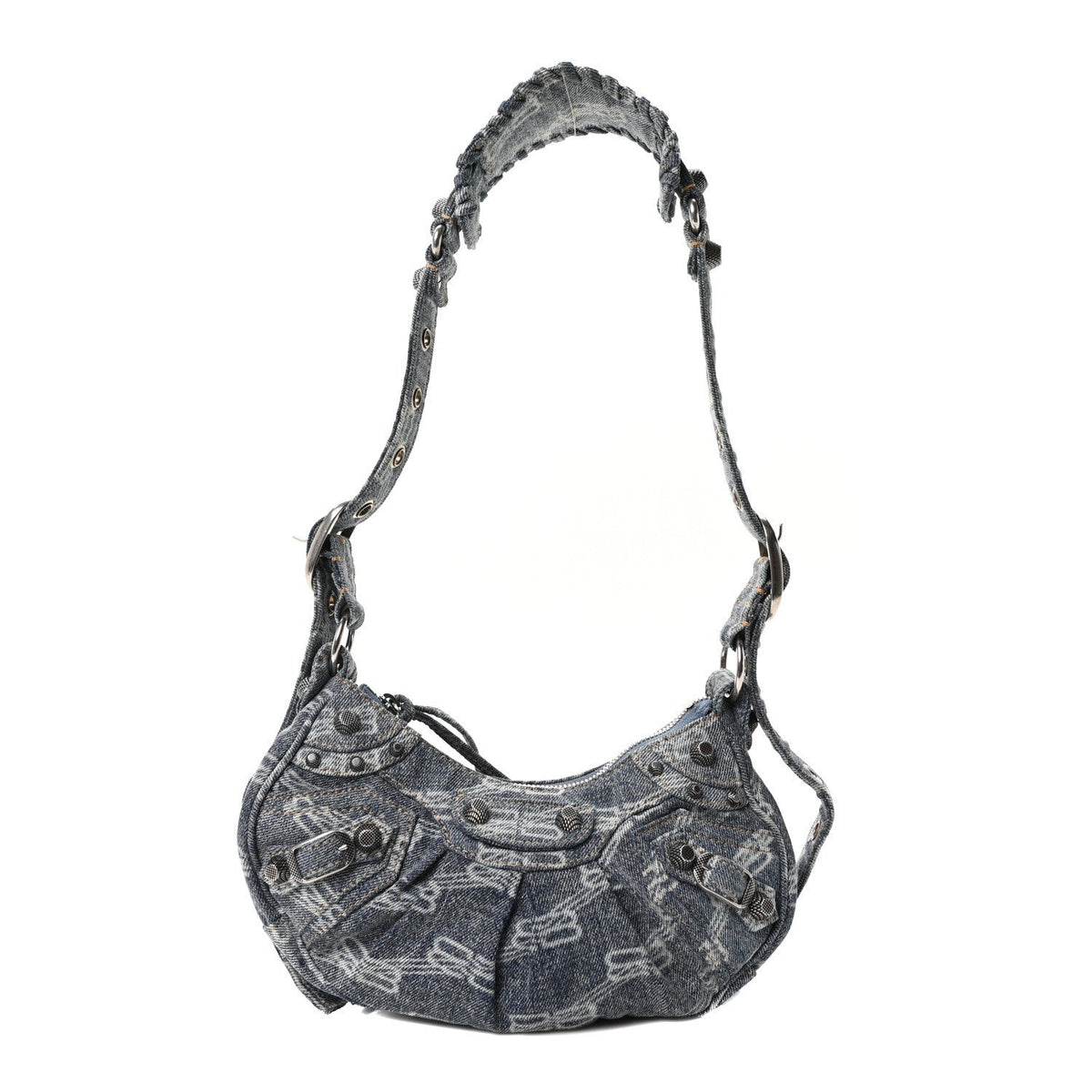 Bleached Denim BB Monogram Le Cagole Shoulder Bag XS Blue