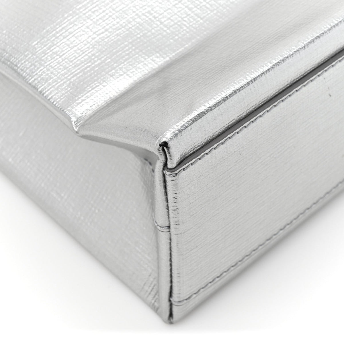 Metallic Squared Calfskin Logo North South Shopper Tote XXS Silver