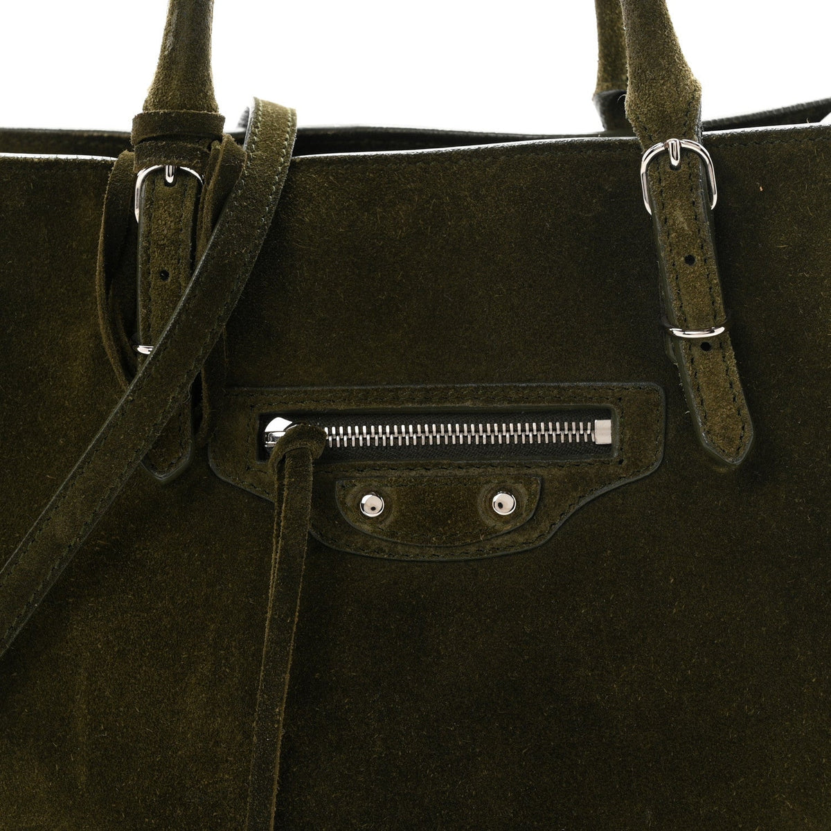 Baby Daim Calf Suede Papier Mini A4 Zip Around Tote Vert Militaire