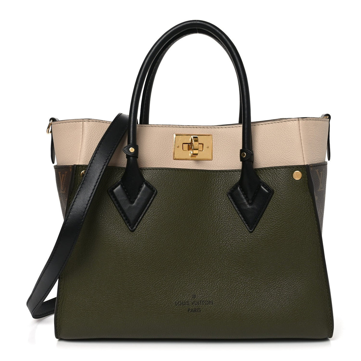 Calfskin Monogram On My Side MM Laurier Green Toffee Latte Beige