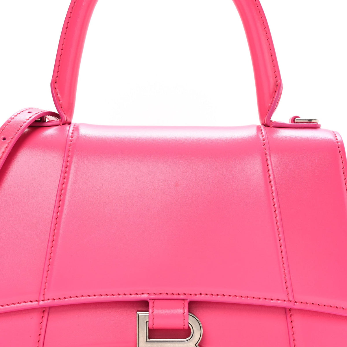 Shiny Box Calfskin Small Hourglass Top Handle Bag Acid Fuchsia