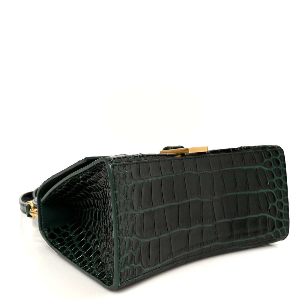 Shiny Calfskin Crocodile Embossed Small Hourglass Top Handle Bag Forest Green