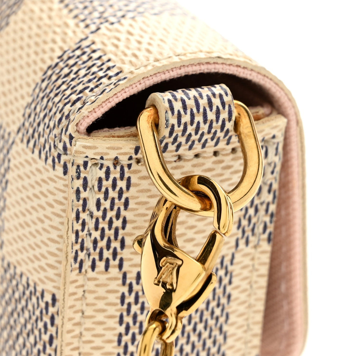 Damier Azur Pochette Felicie Chain Wallet Rose Ballerine