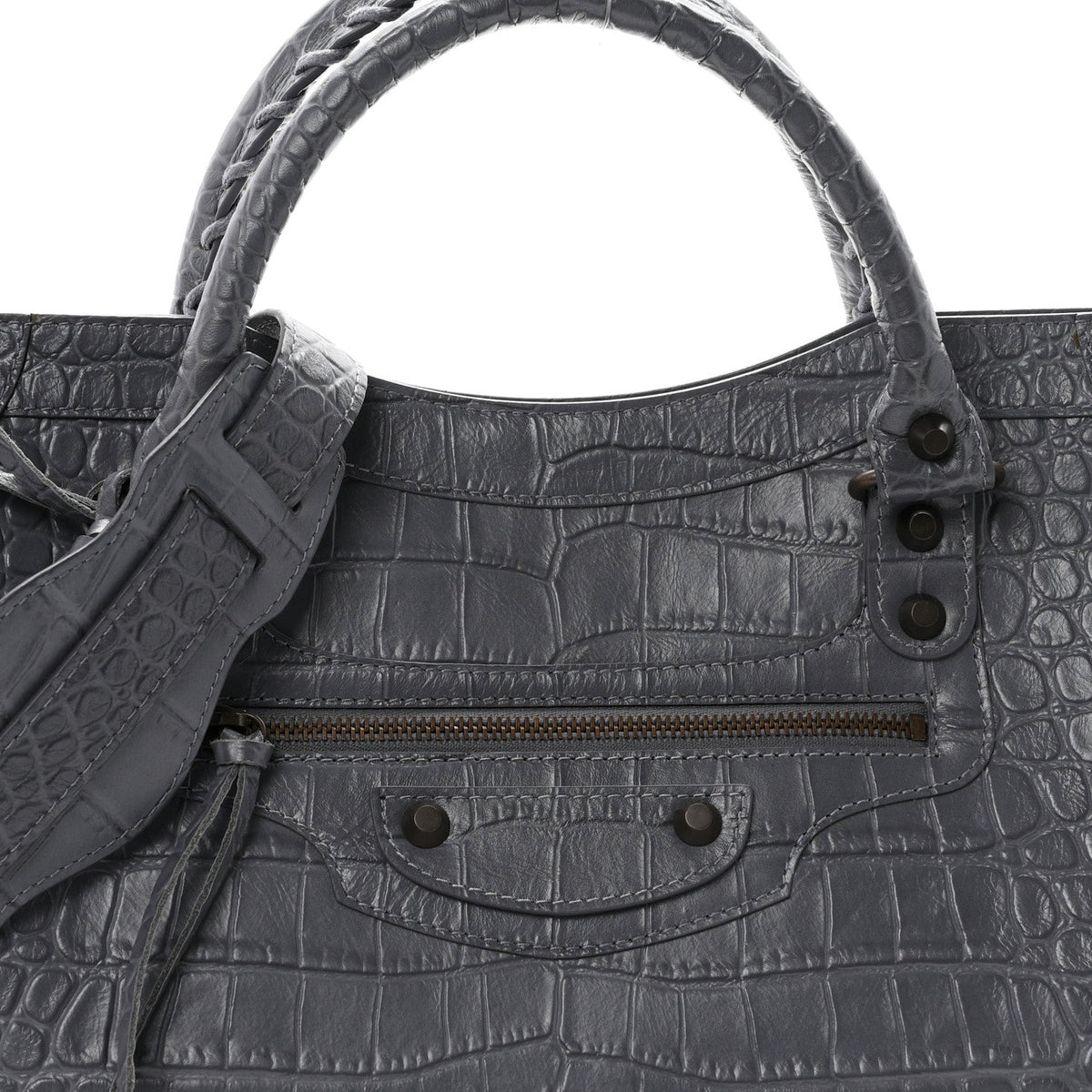 Calfskin Crocodile Embossed Classic Hardware City Gris Beton