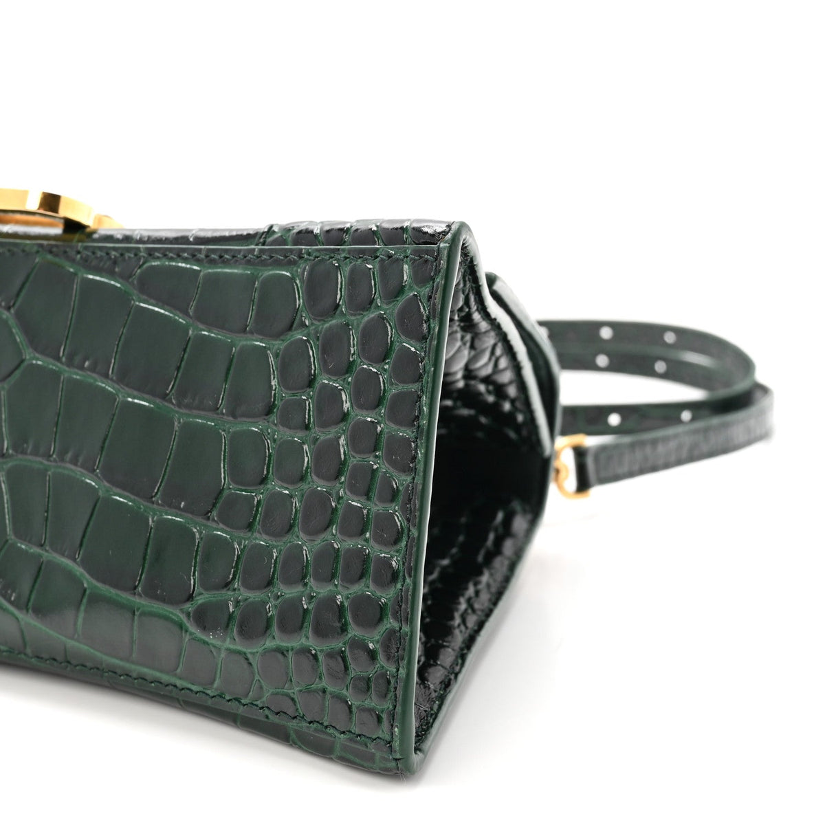 Shiny Calfskin Crocodile Embossed Small Hourglass Top Handle Bag Forest Green