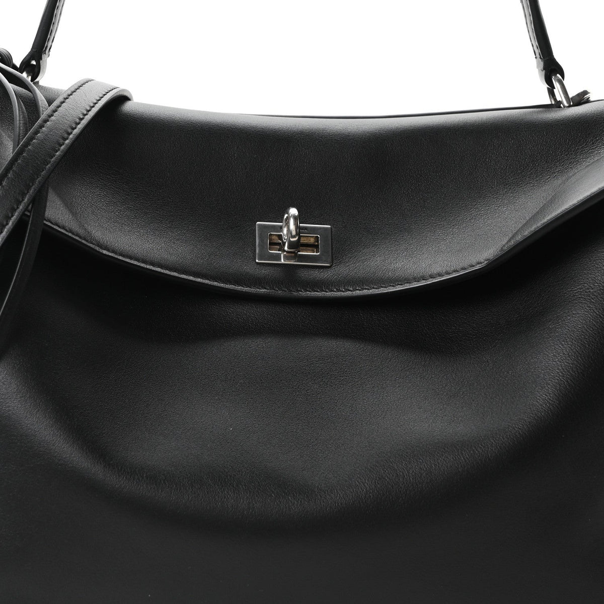 Natural Smooth Calfskin Medium Rodeo Top Handle Handbag Black