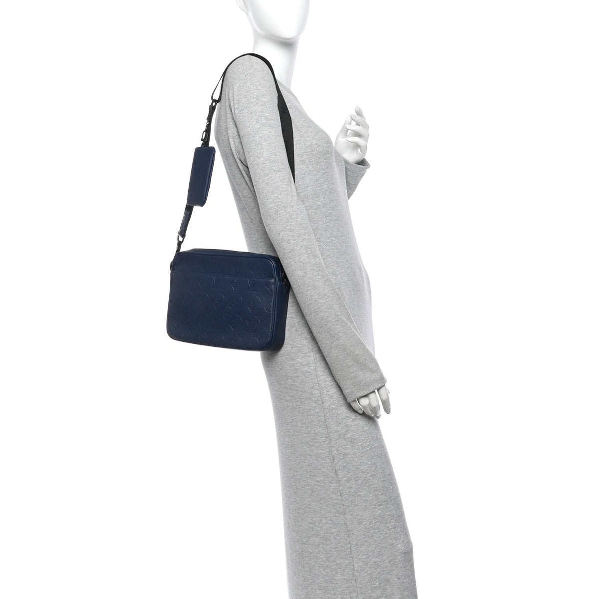 Calfskin Monogram Shadow Trio Messenger Navy