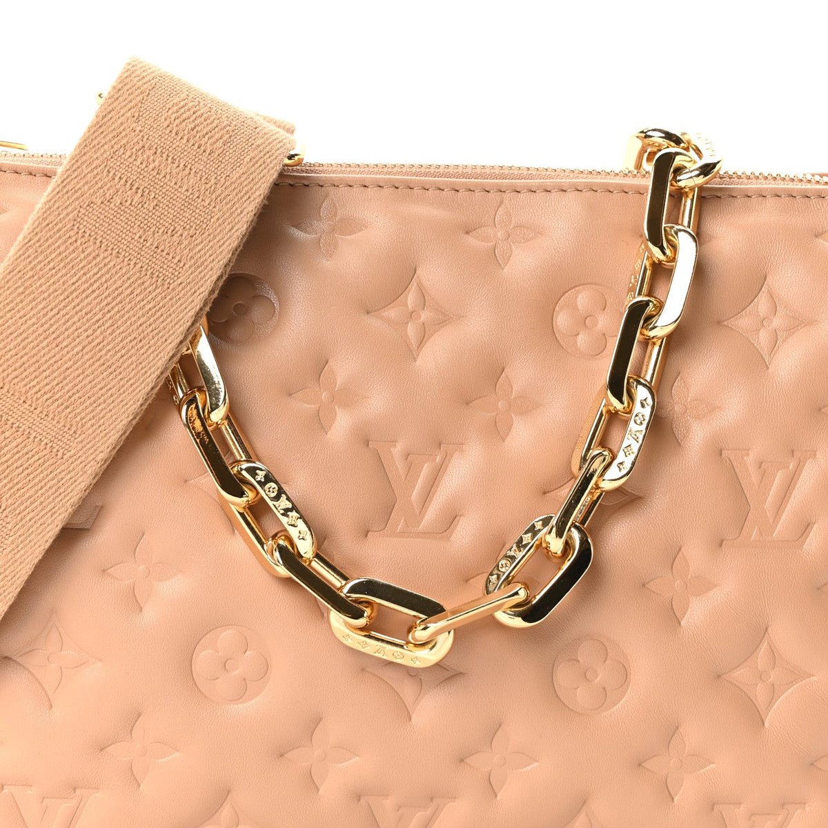 Lambskin Embossed Monogram Coussin PM Camel