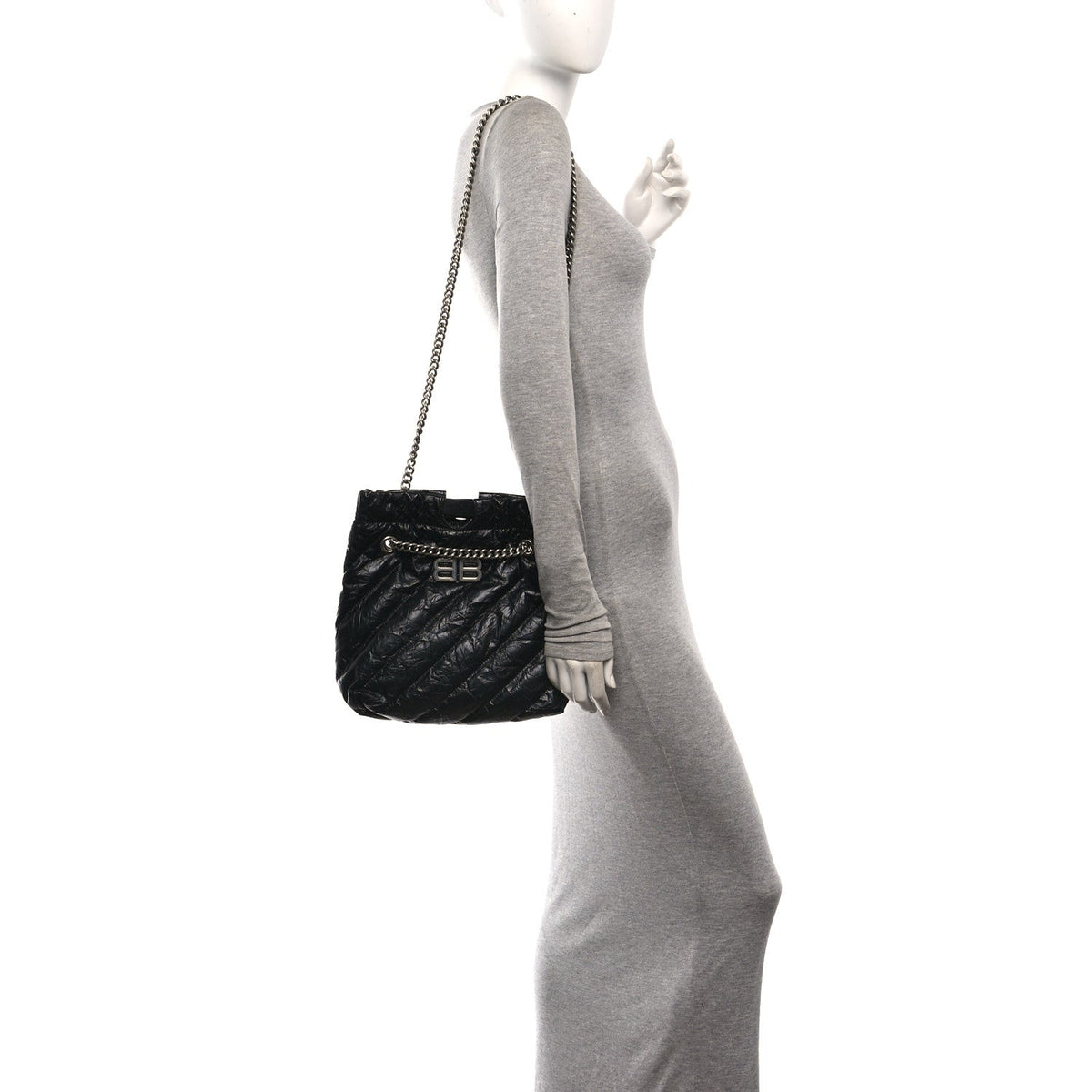 Crushed Calfskin Quilted Crush Small Tote Bag Black