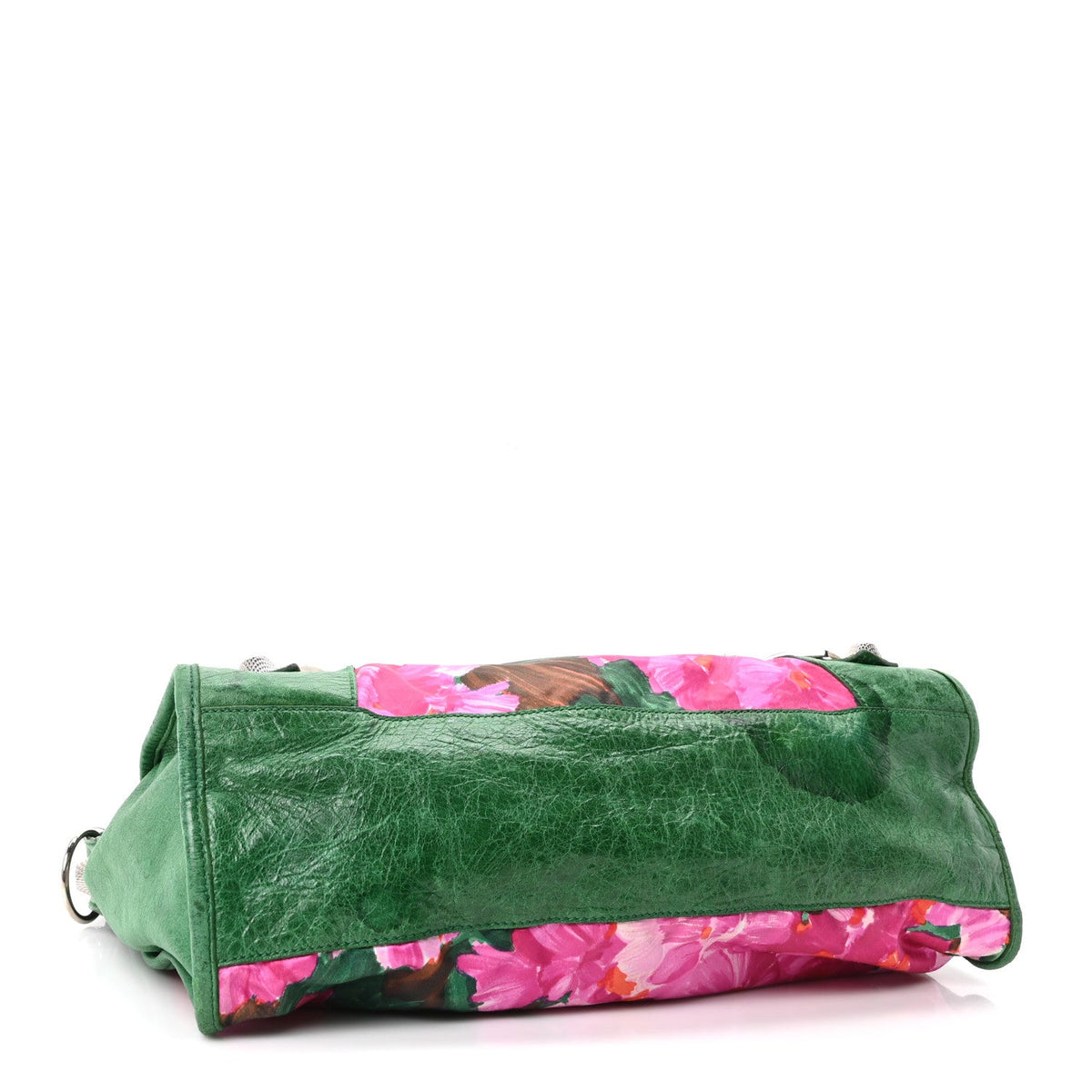 Chevre Satin Giant 21 Silver Hardware City Green Floral