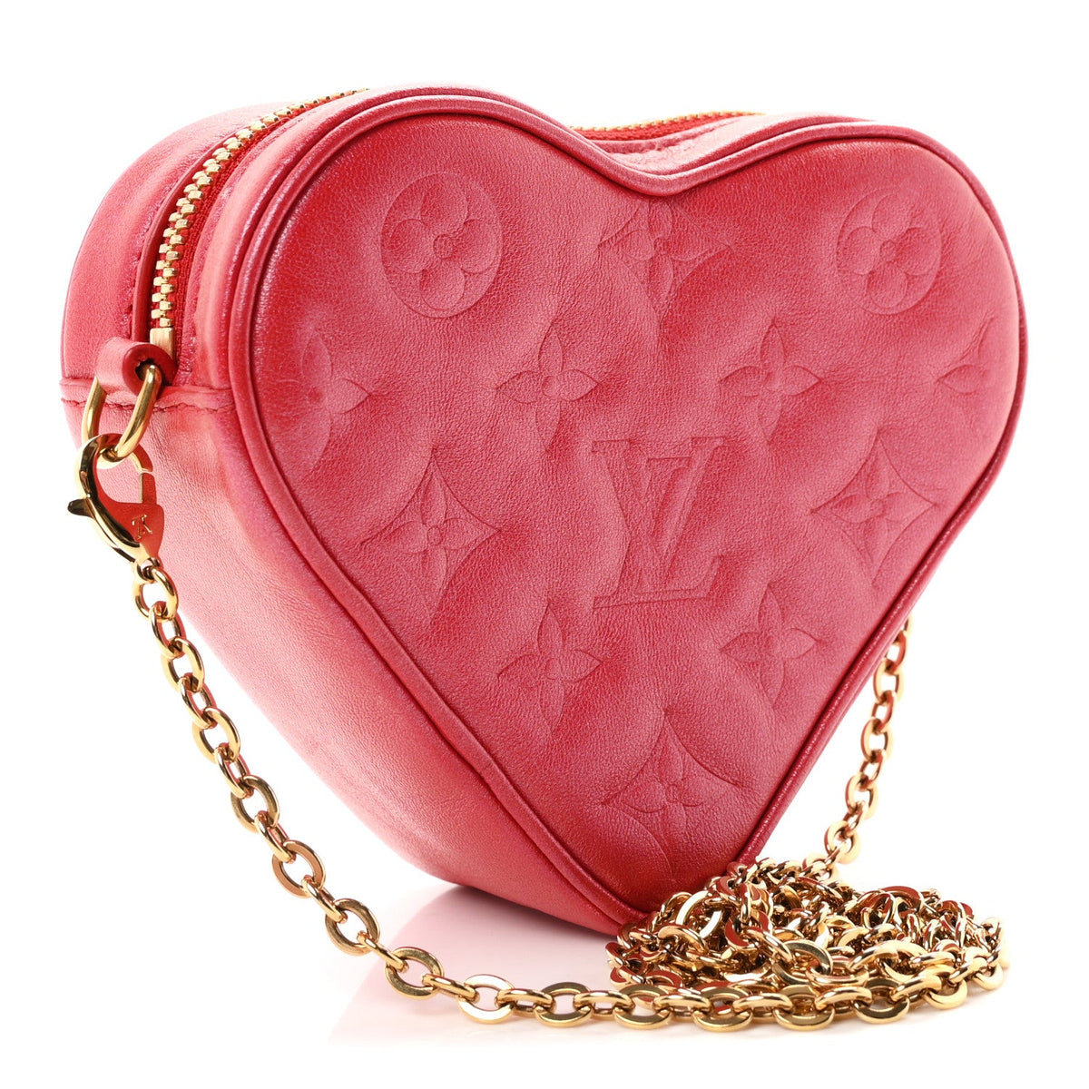 Lambskin Embossed Monogram Fall In Love Sac Coeur Heart Chain Bag Lipstick Red