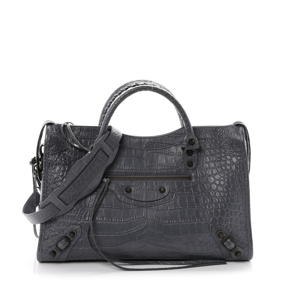 Calfskin Crocodile Embossed Classic Hardware City Gris Beton