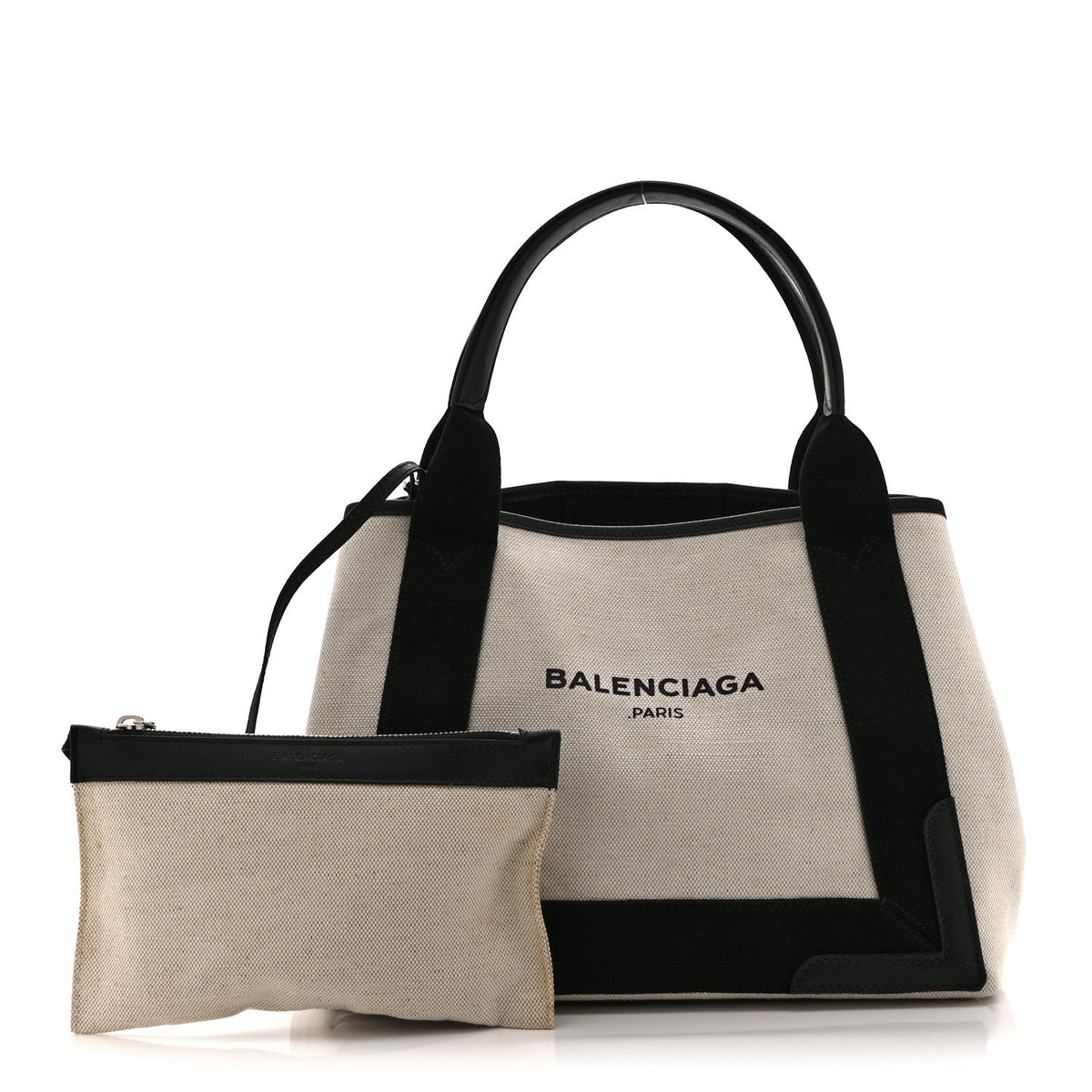 Cotton Canvas Satin Calfskin S Navy Cabas Natural Black
