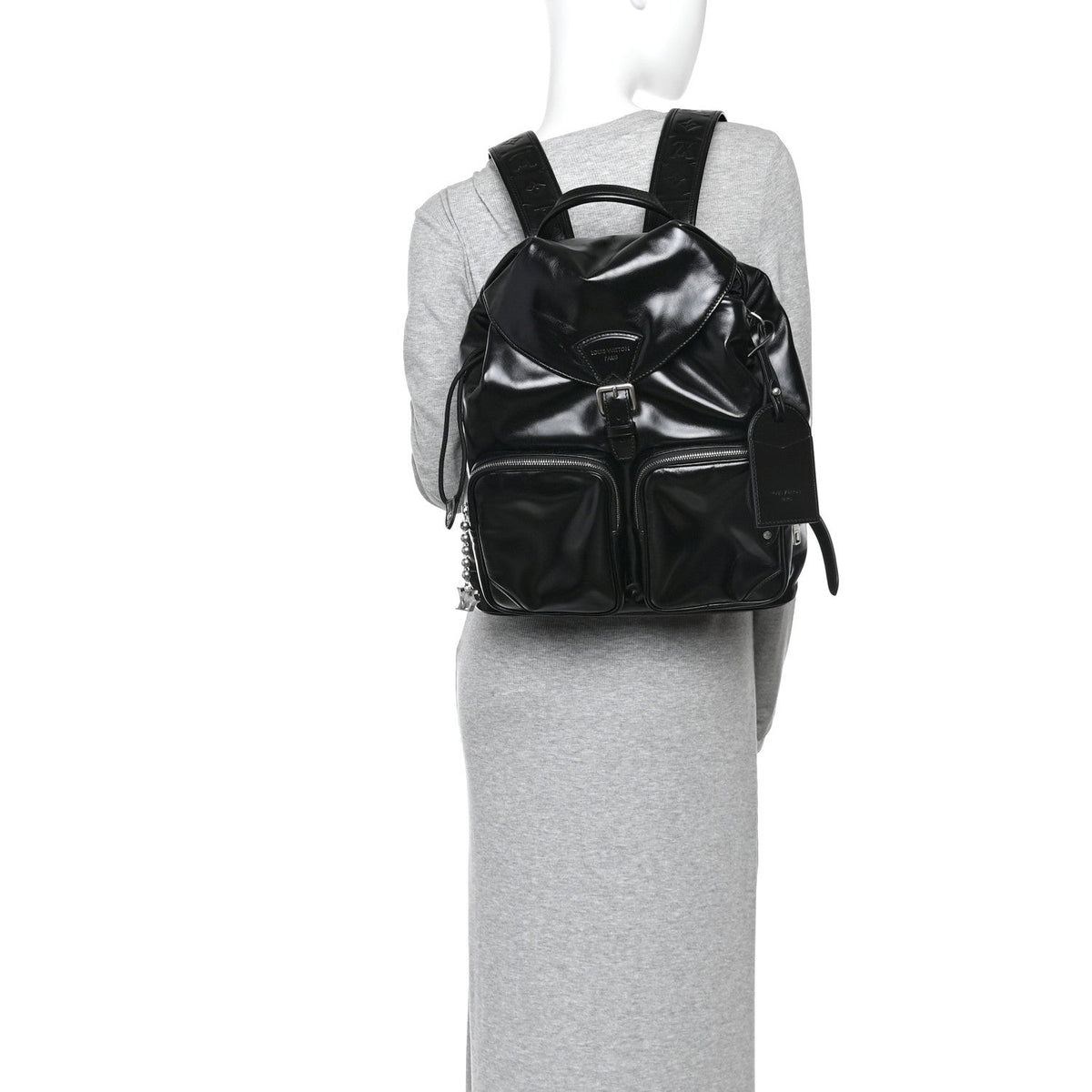 Shiny Calfskin Montsouris Cargo Backpack Black