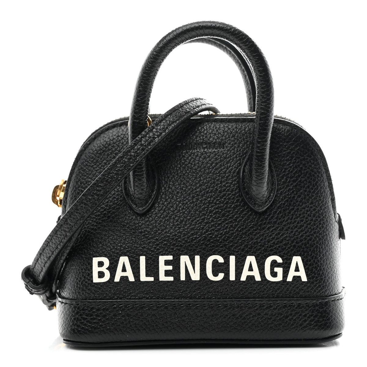 Grained Calfskin Logo Mini Ville Top Handle Bag Black White