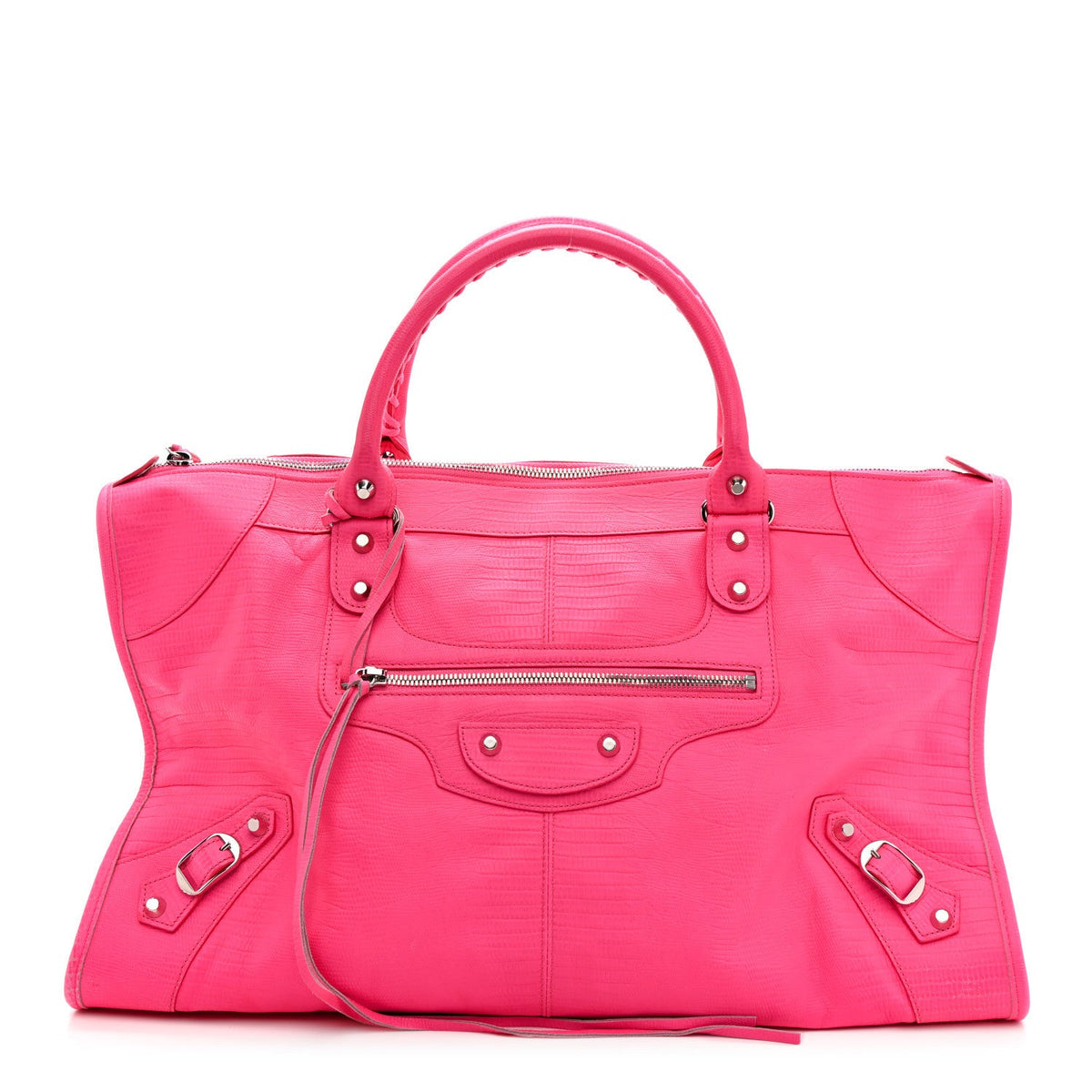 Calfskin Lizard Embossed Silver Hardware Work Rose Fluo