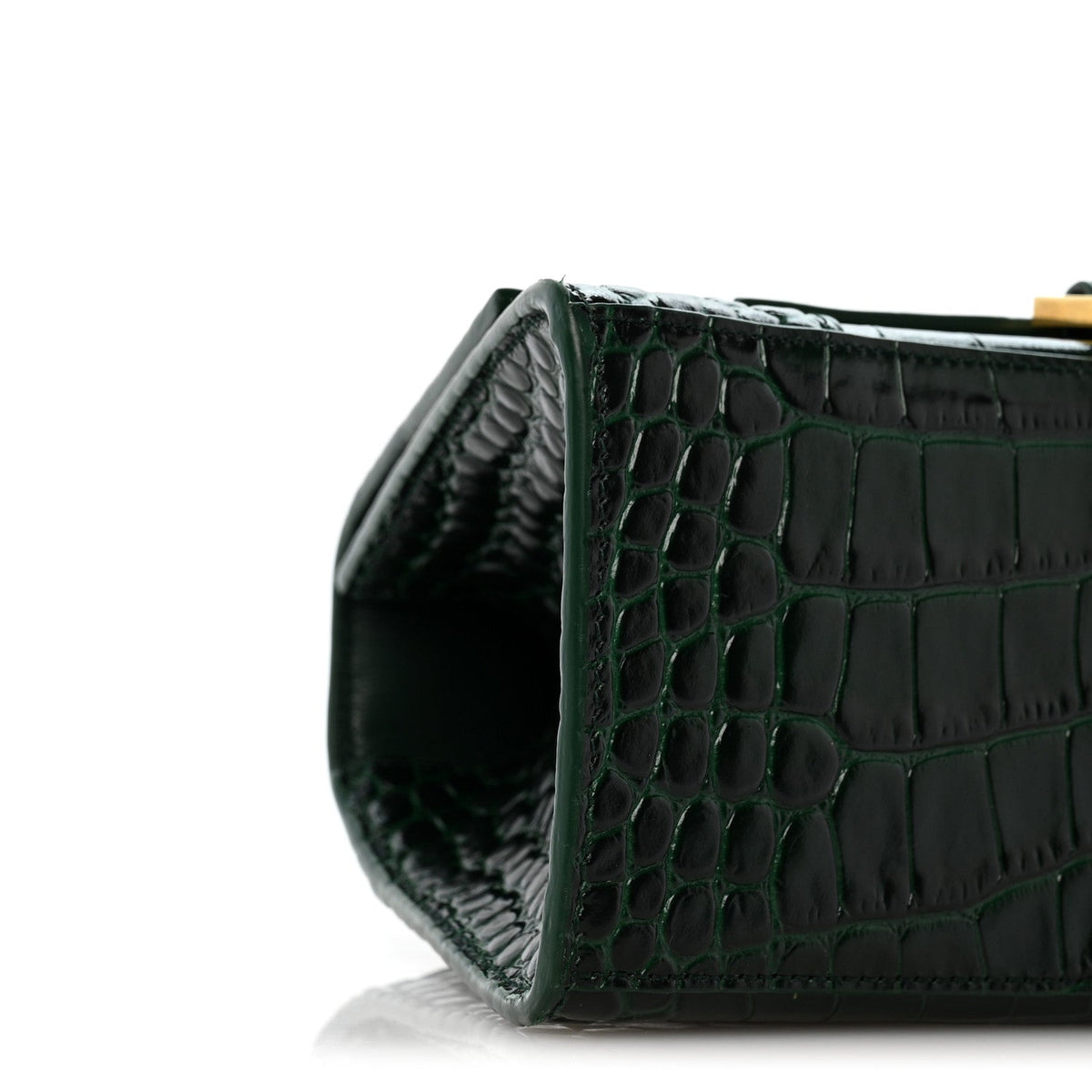 Shiny Calfskin Crocodile Embossed Small Hourglass Top Handle Bag Forest Green