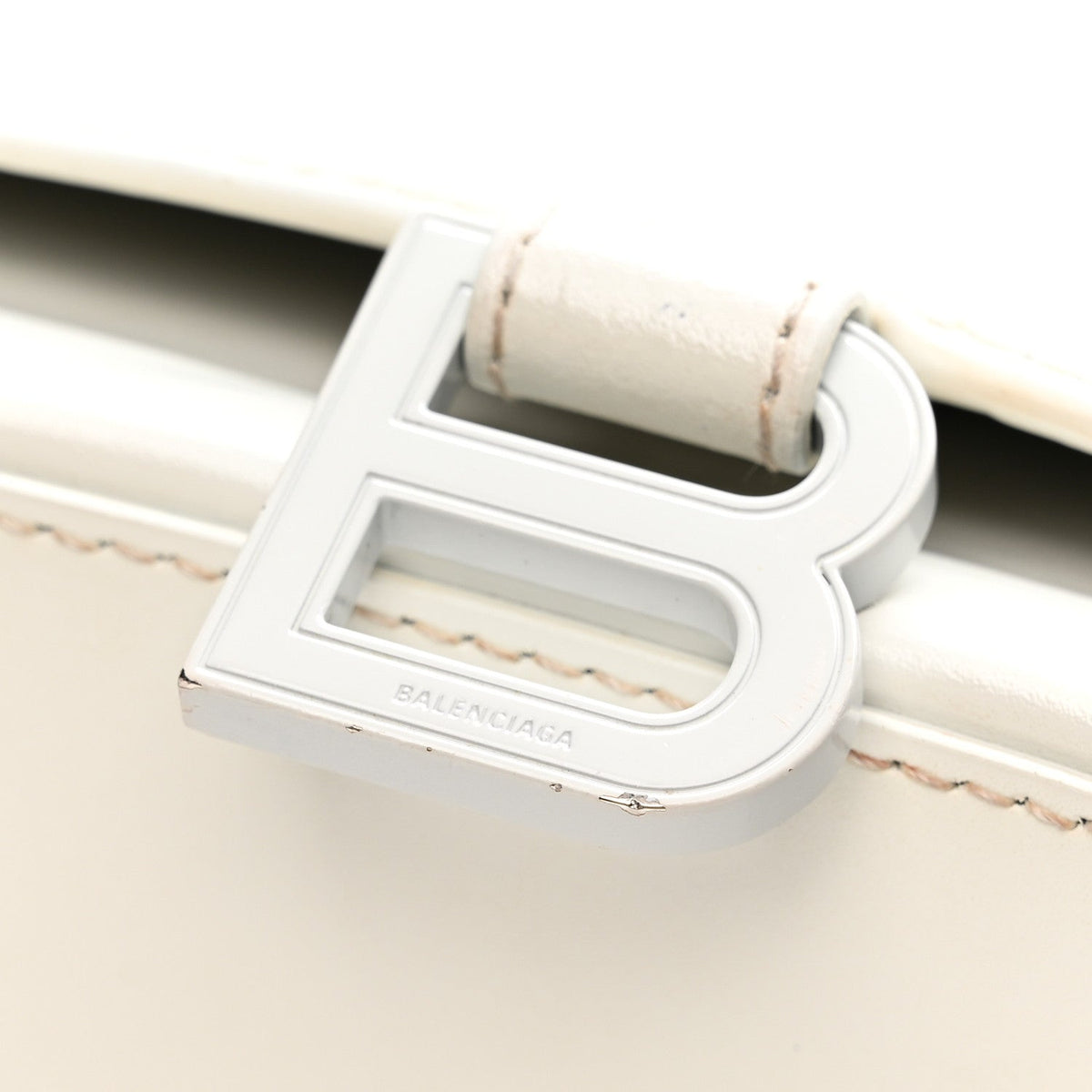 Shiny Box Calfskin Tonal B Hourglass Stretch Top Handle Bag White
