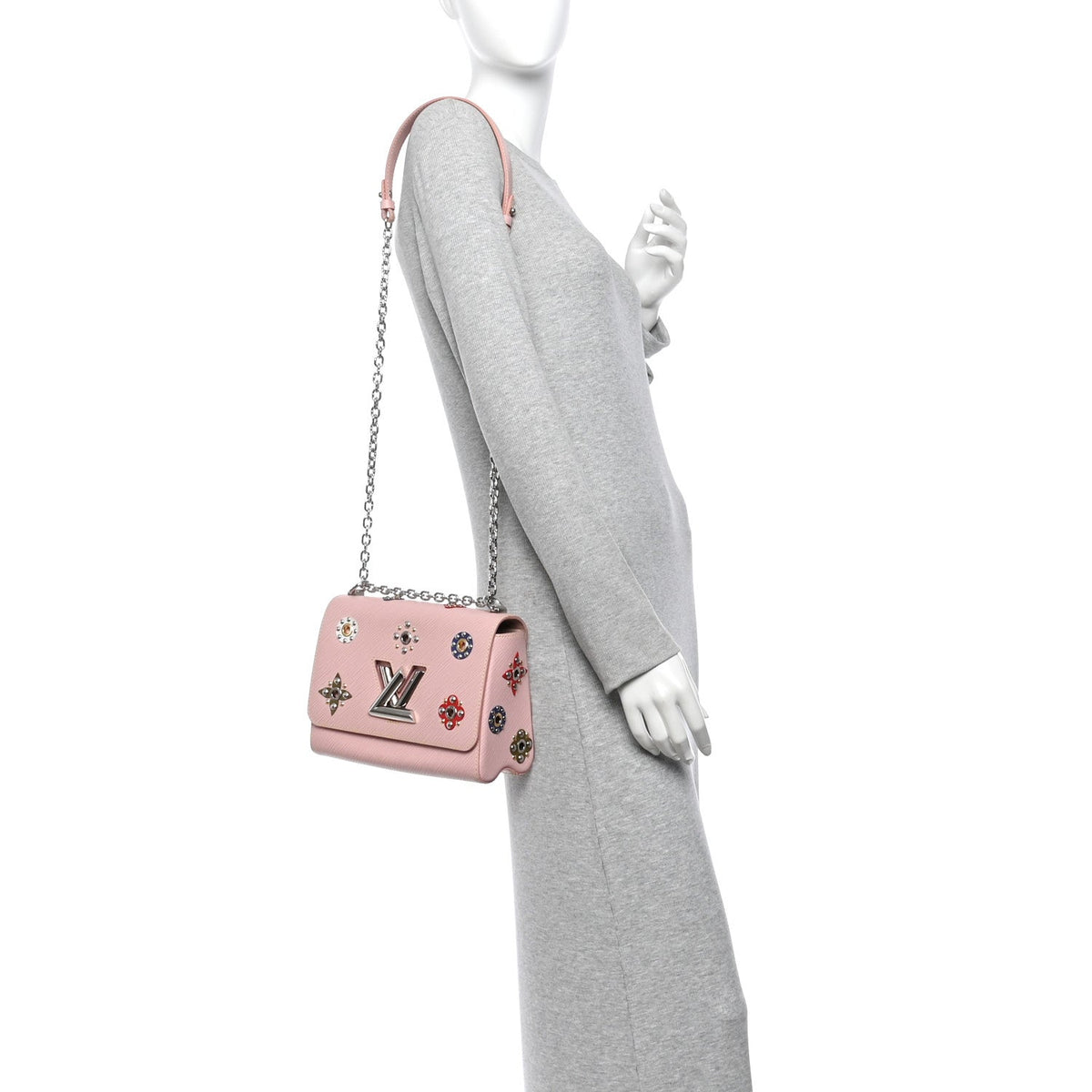 Epi Mechanical Flowers Twist Shoulder Bag MM Rose Ballerine