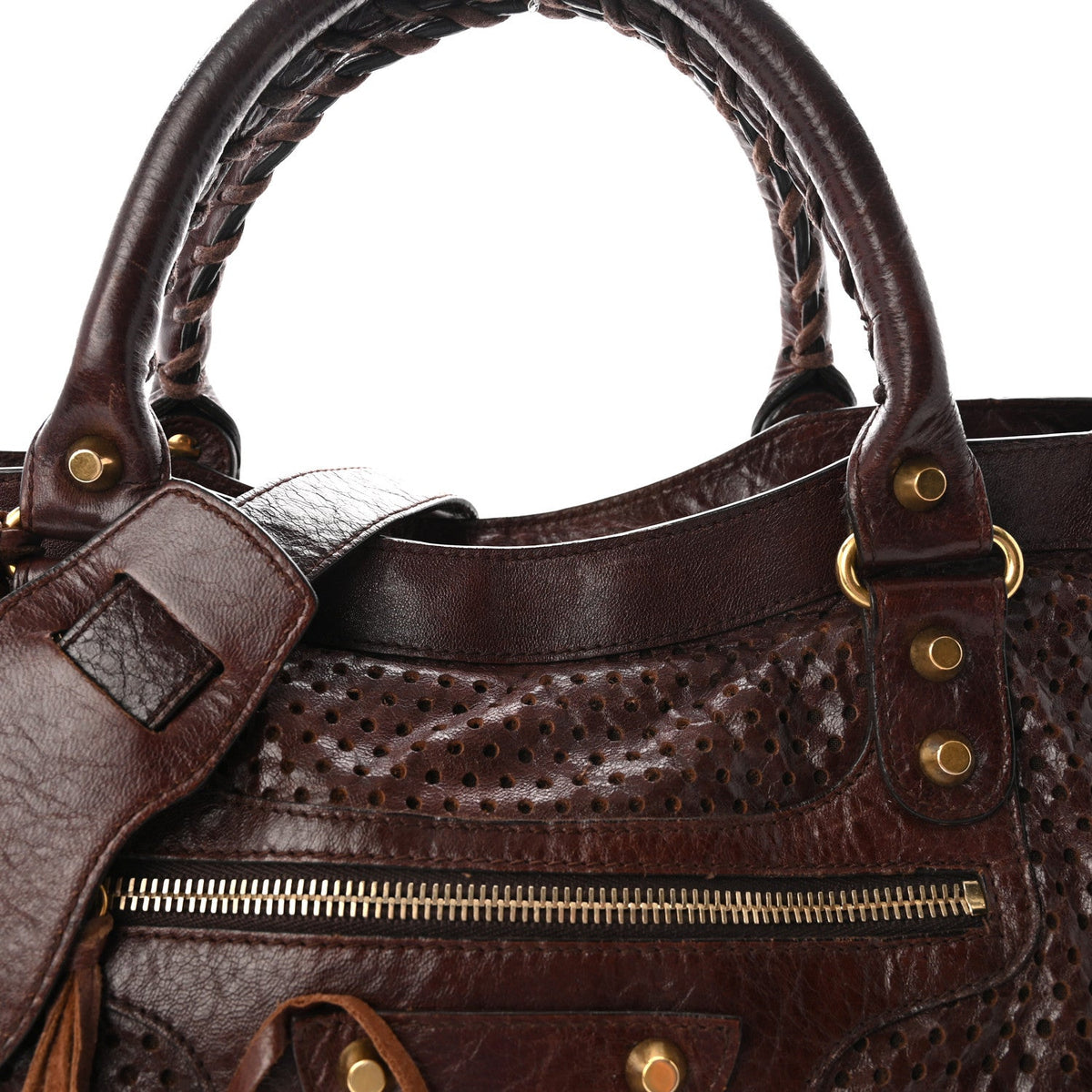 Agneau Classic Gold Hardware Perforated Dot City Charbon