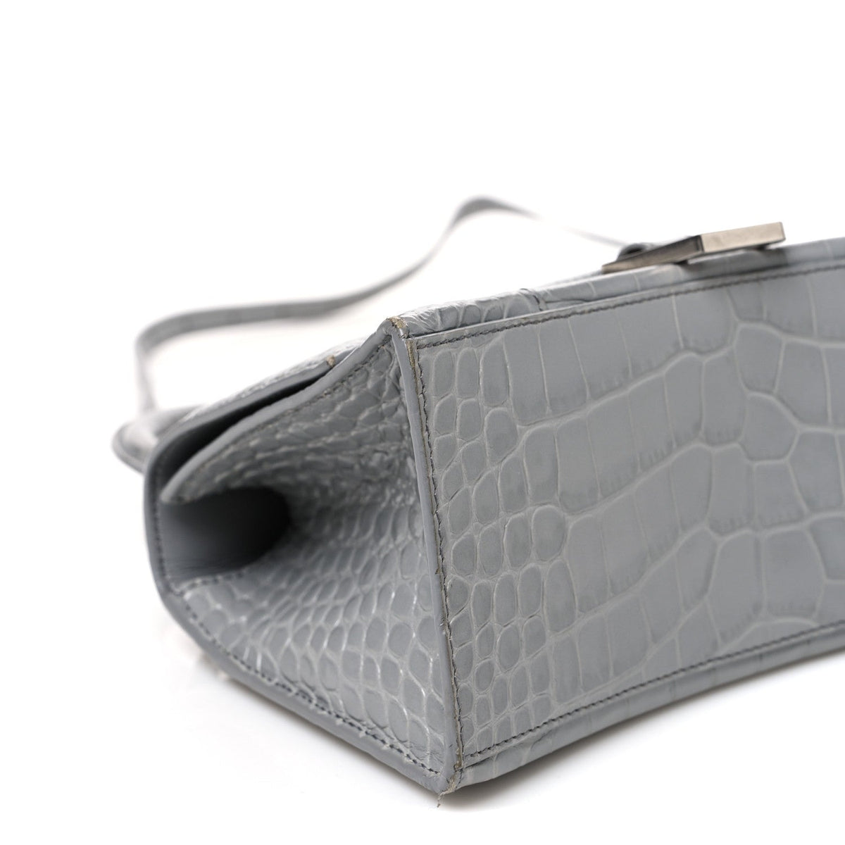 Shiny Calfskin Crocodile Embossed Small Hourglass Top Handle Bag Balenciaga Grey Balenciaga Grey
