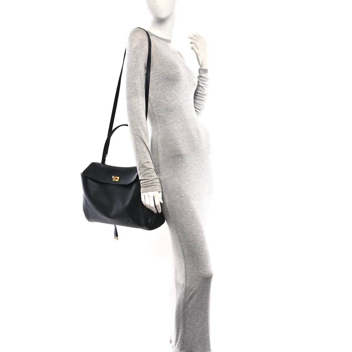 Natural Smooth Calfskin Medium Rodeo Top Handle Handbag Black