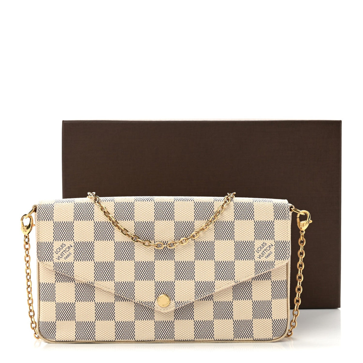 Damier Azur Pochette Felicie Chain Wallet Rose Ballerine