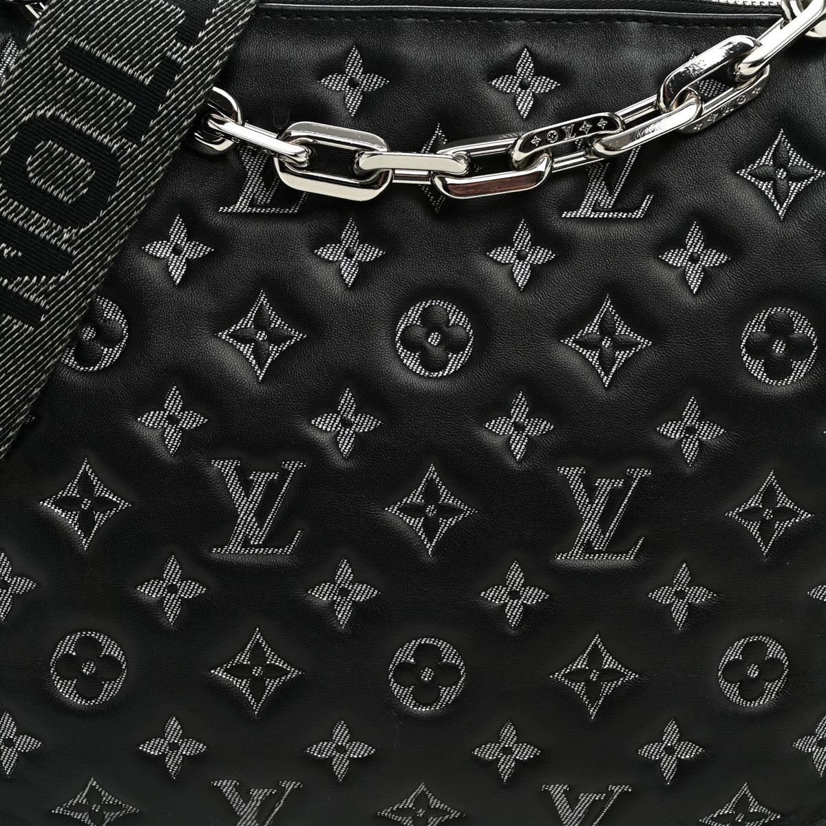 Lambskin Embossed Monogram Coussin MM Black Gray