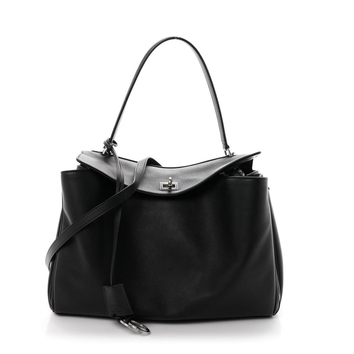 Natural Smooth Calfskin Medium Rodeo Top Handle Handbag Black
