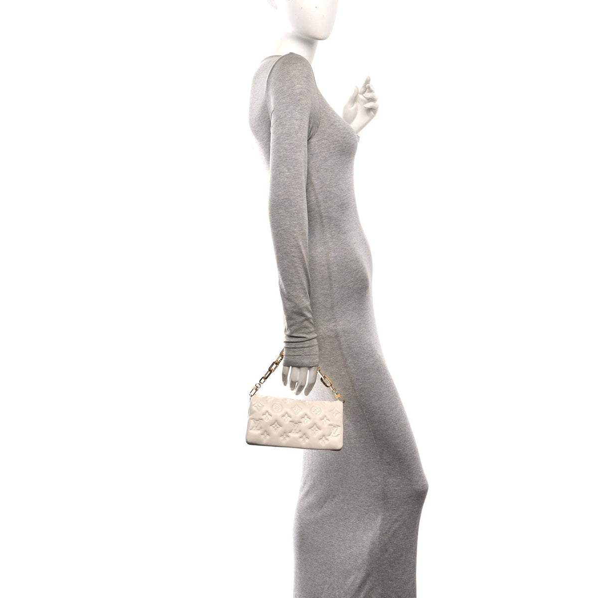 Lambskin Embossed Monogram Pochette Coussin Crossbody Creme