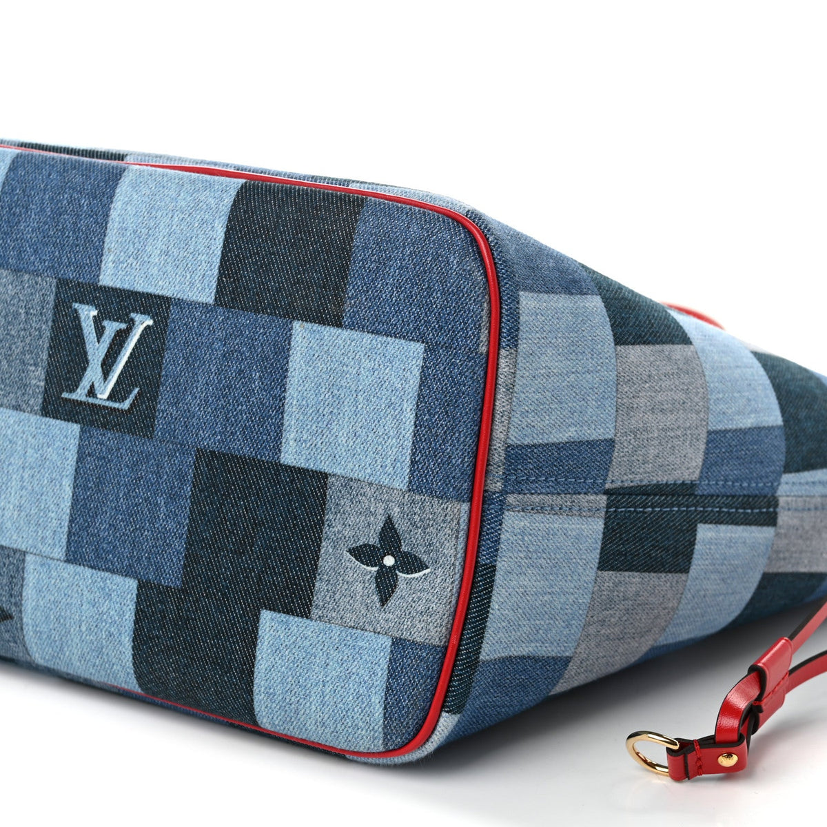Denim Damier Monogram Patchwork Neverfull Blue Rouge